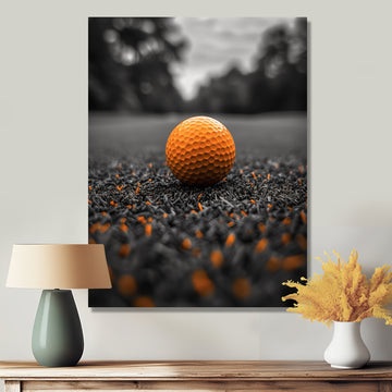 Monochrome Orange Grey Golf Ball I - Golf Canvas Wall Art
